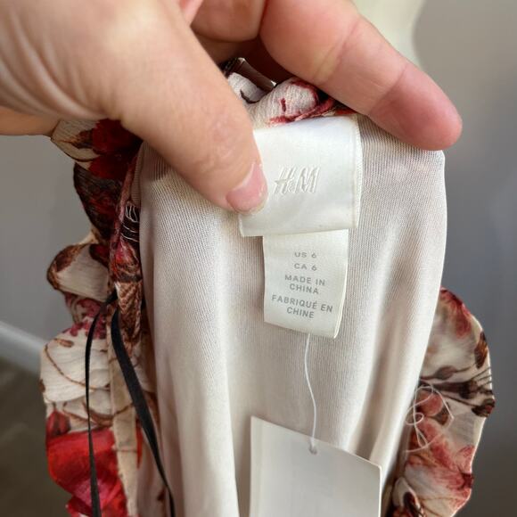 H&M Floral Mini Dress Size 6 NWT Long Sleeve Tiered Boho Fall Romantic - Picture 6 of 7